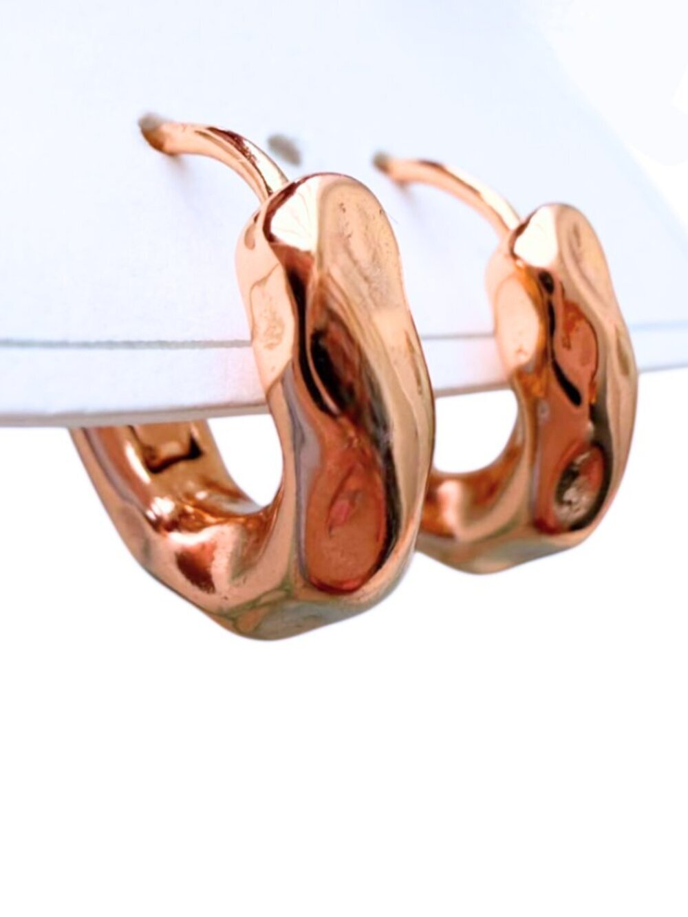 Textured Chunky Hoop Earrings - Rose Gold Plated, New